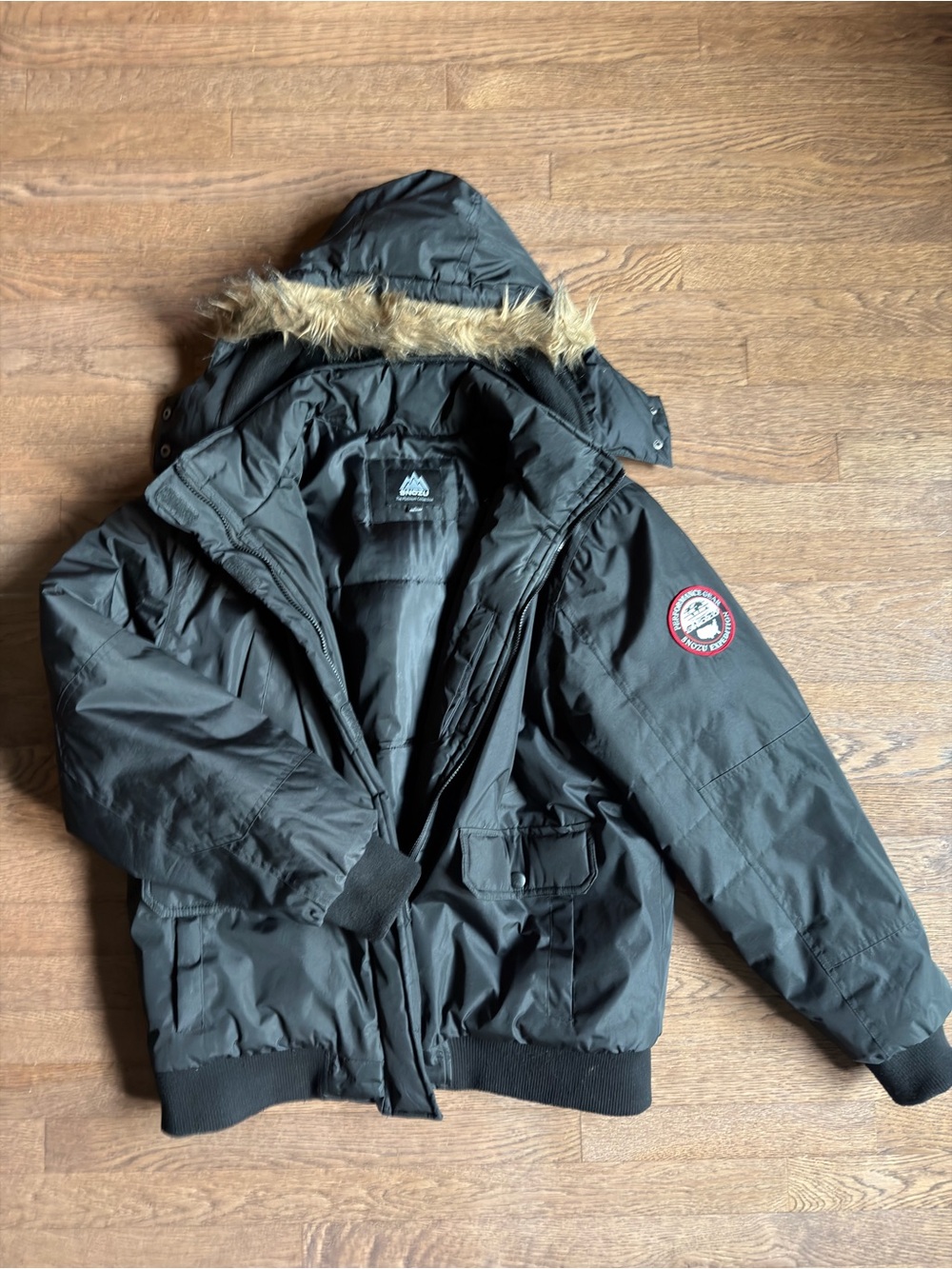 Men's Black Hooded Winter Jacket with Removable Faux-Fur Trim Hood